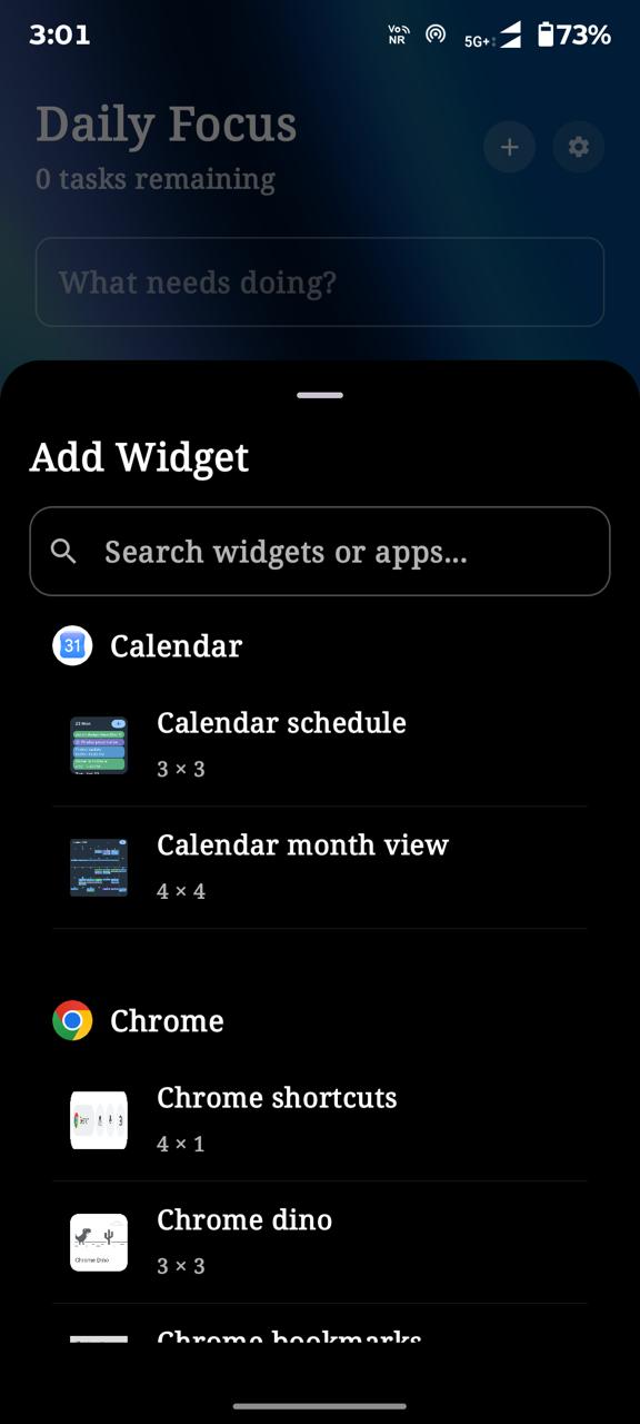 Screen 8: Widget Tray